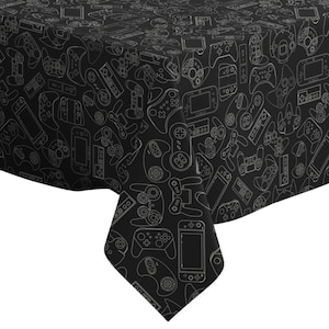 Handmade Decorative Tablecloth, Video Game Controller Gadgets Pattern Print, Rectangle/ Square, Home Decor Fabric