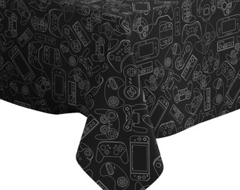 Handmade Decorative Tablecloth, Video Game Controller Gadgets Pattern Print, Rectangle/ Square, Home Decor Fabric