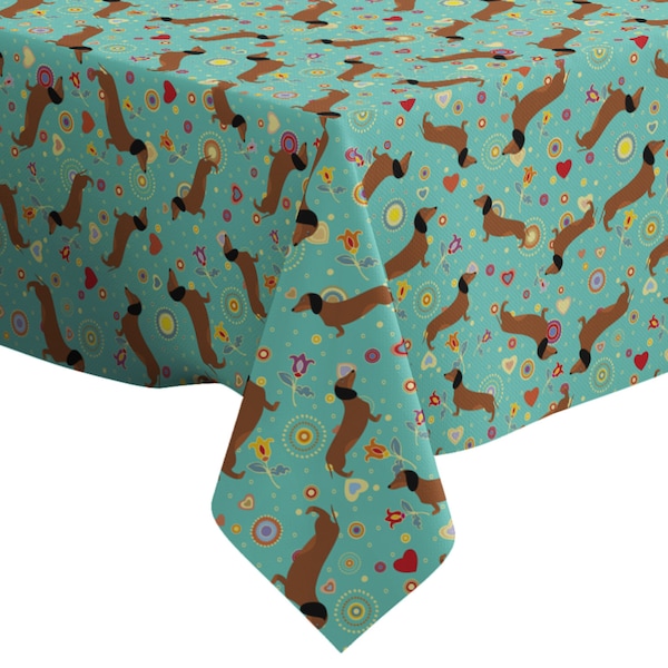 Handmade Decorative Tablecloth, Cute Dachshunds Print, Rectangle/ Square, Home Decor Fabric