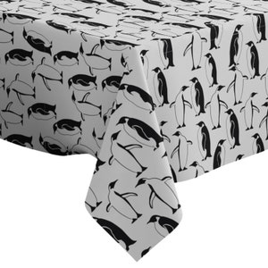 Handmade Decorative Tablecloth, Penguin Winter Print, Rectangle/ Square, Home Decor Fabric