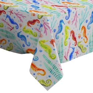 Tovaglia decorativa fatta a mano, stampa colorata di alghe marine con conchiglie di ippocampo, stelle marine, rettangolo/quadrato, tessuto per la casa
