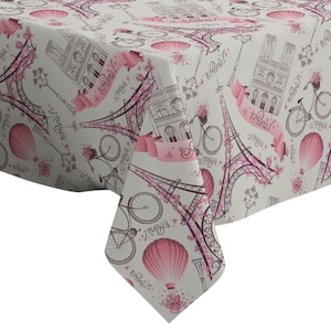 Handmade Decorative Tablecloth, Paris Symbols Romantic Pattern Print, Rectangle/ Square, Home Decor Fabric