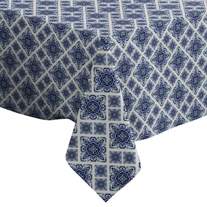 Handmade Decorative Tablecloth, Portuguese Azulejo Tiles Blue White Print, Rectangle/ Square, Home Decor Fabric
