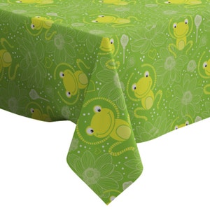 Handmade Decorative Tablecloth, Cute Frog Green Print, Rectangle/ Square, Home Decor Fabric