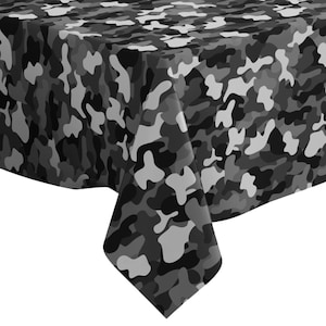 Handmade Decorative Tablecloth, Camouflage Black White Camo Pattern Print, Rectangle/ Square, Home Decor Fabric