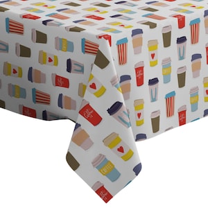 Handmade Decorative Tablecloth, Various Coffee Cups Tumbler Print, Rectangle/ Square, Home Decor Fabric