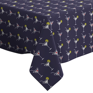 Handmade Decorative Tablecloth, Martini Cocktail Glass On Pattern Print, Rectangle/ Square, Home Decor Fabric