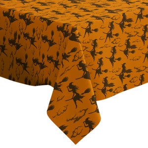 Handmade Decorative Tablecloth, Halloween Flying Witch Print, Rectangle/ Square, Home Decor Fabric