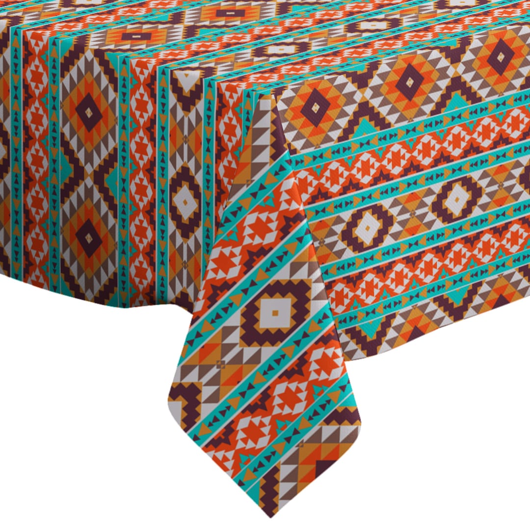 Handmade Decorative Tablecloth, Colorful Aztec Pattern Print, Rectangle ...