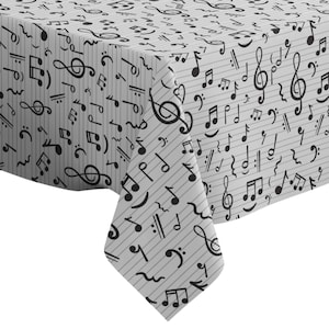 Tovaglia decorativa fatta a mano, stampa con motivo di note musicali, rettangolo/quadrato, tessuto per la casa