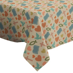 Nappe décorative faite main, imprimé symboles chrétiens colorés, rectangle/carré, tissu de décoration intérieure