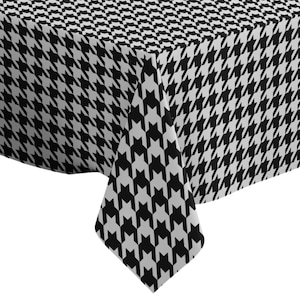 Handmade Decorative Tablecloth, Houndstooth Black White Pattern Print, Rectangle/ Square, Home Decor Fabric