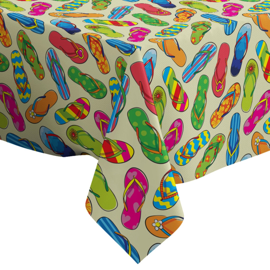 Handmade Decorative Tablecloth, Colorful Flip Flops Print, Rectangle ...