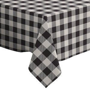Handmade Decorative Tablecloth, White Black Lumberjack Plaid Pattern Print, Rectangle/ Square, Home Decor Fabric
