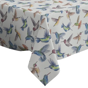 Handmade Decorative Tablecloth, Hummingbirds Watercolors Print, Rectangle/ Square, Home Decor Fabric