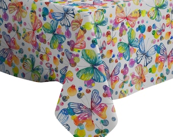 Handmade Decorative Tablecloth, Colorful Butterflies Print, Rectangle/ Square, Home Decor Fabric