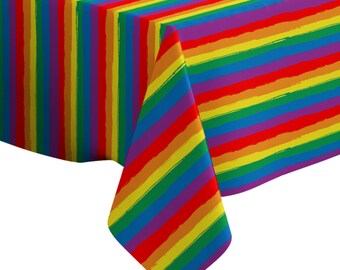 Handmade Decorative Tablecloth, Rainbow Striped Lgbt Print, Rectangle/ Square, Home Decor Fabric