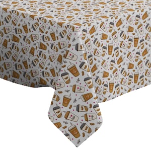 Handmade Decorative Tablecloth, Cute Coffee Cups Print, Rectangle/ Square, Home Decor Fabric