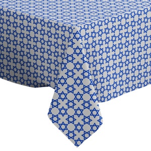 Handmade Decorative Tablecloth, Jewish Stars Blue Print, Rectangle/ Square, Home Decor Fabric