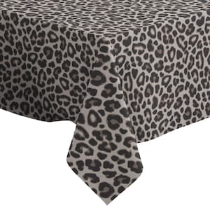 May include: A brown and black leopard print tablecloth. The tablecloth is made of a soft, durable fabric and is perfect for adding a touch of style to any dining table.