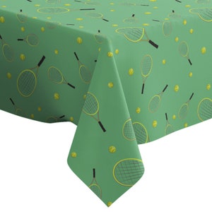 Handmade Decorative Tablecloth, Tennis Racket Ball Pattern Print, Rectangle/ Square, Home Decor Fabric