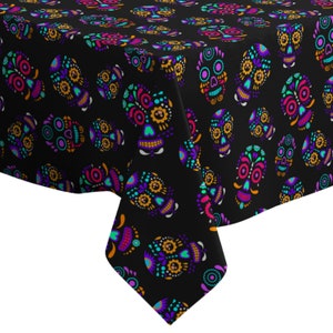 Toalha de mesa decorativa feita à mão, estampa colorida de caveira de açúcar Day Dead, retângulo/quadrado, tecido de decoração para casa