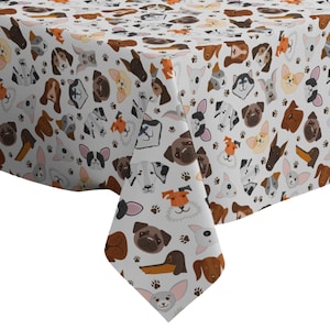 Mantel decorativo hecho a mano, Bonito estampado de raza mixta de cachorro, Rectángulo/Cuadrado, Tela de decoración del hogar