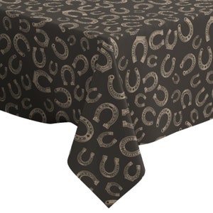 Handmade Decorative Tablecloth, Horseshoes Icons Pattern Print, Rectangle/ Square, Home Decor Fabric