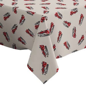 Handmade Decorative Tablecloth, Transportation Theme Firetruck Cartoon Print, Rectangle/ Square, Home Decor Fabric