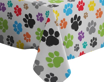 Handmade Decorative Tablecloth, Colorful Silhouette Animal Paws Print, Rectangle/ Square, Home Decor Fabric