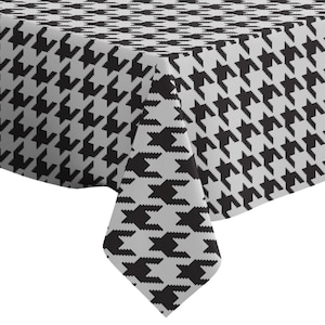 Handmade Decorative Tablecloth, Houndstooth Black Pattern Print, Rectangle/ Square, Home Decor Fabric