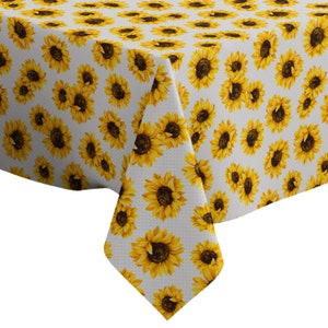 Handmade Decorative Tablecloth, Sunflower On White Print, Rectangle/ Square, Home Decor Fabric