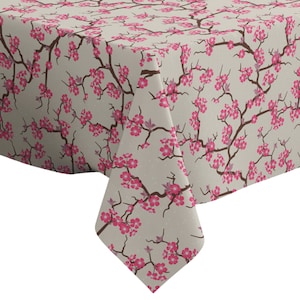 Handmade Decorative Tablecloth, Cherry Blossom Flowers Print, Rectangle/ Square, Home Decor Fabric