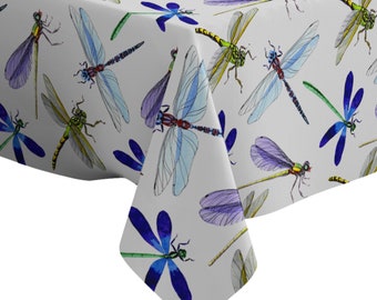 Handmade Decorative Tablecloth, Exotic Dragonfly Wild Insect Print, Rectangle/ Square, Home Decor Fabric