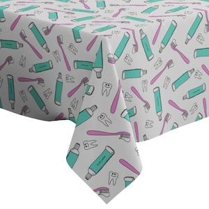 Handmade Decorative Tablecloth, Dental Care Instruments Pattern Print, Rectangle/ Square, Home Decor Fabric