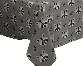 Handmade Decorative Tablecloth, Raccoon Flat Graphics Pattern Print, Rectangle/ Square, Home Decor Fabric