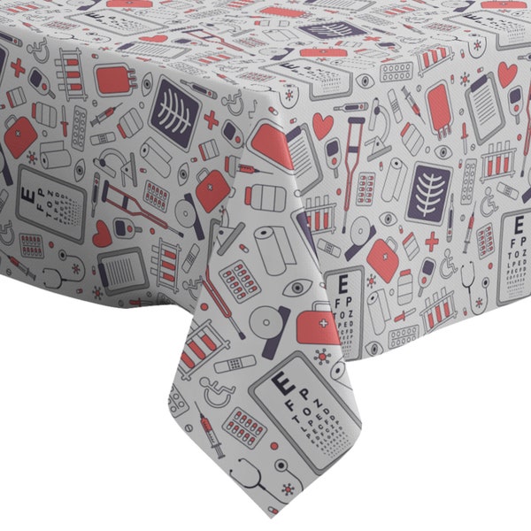 Handmade Decorative Tablecloth, Medical Pharmaceutical Hospital Pattern Print, Rectangle/ Square, Home Decor Fabric