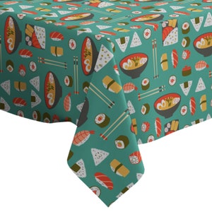 Handmade Decorative Tablecloth, Cute Sushi Onigiri Pattern Print, Rectangle/ Square, Home Decor Fabric