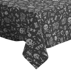 Handmade Decorative Tablecloth, Rocknroll Elements Grunge  Pattern Print, Rectangle/ Square, Home Decor Fabric