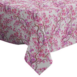 Handmade Decorative Tablecloth, Watercolor Cherry Blossom Pattern Print, Rectangle/ Square, Home Decor Fabric