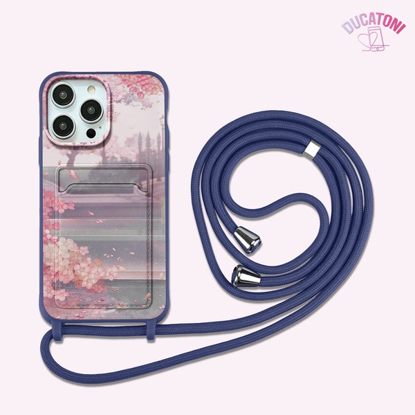 Cherry blossom lanyard card pocket case iPhone 15 Pro 14 Pro Max 13 SE 2022 iPhone 12 Mini 11 Pro iPhone 15 Plus 14 Pro XR SE 2020 11 dc22