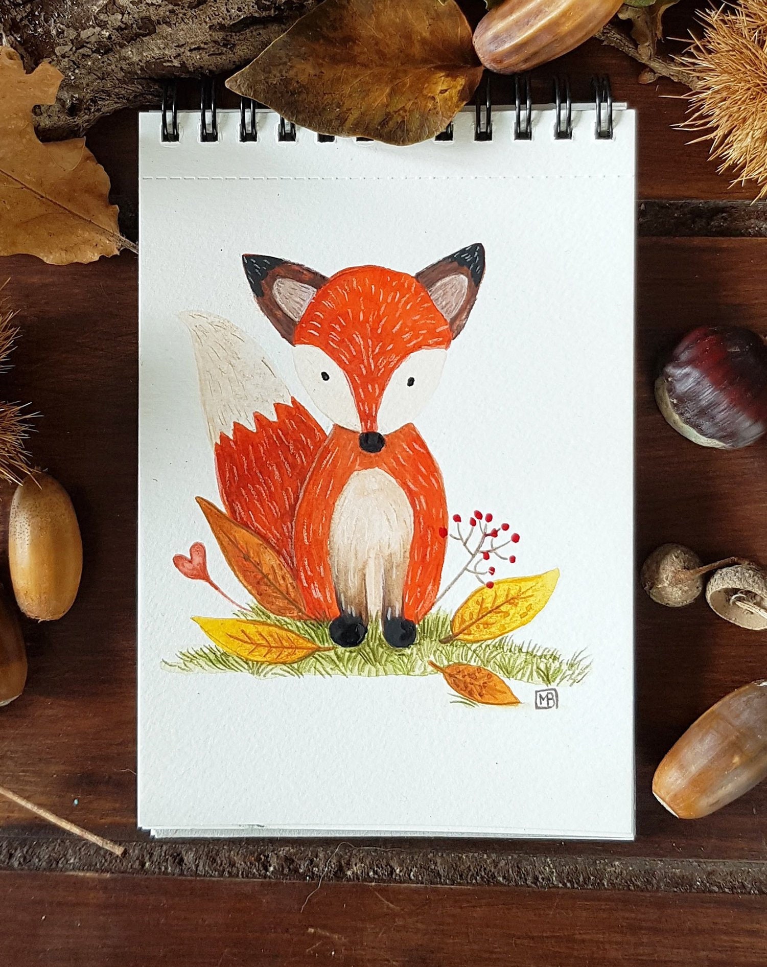 Aquarelle Renard - Watercolor Fox 14x10, 5 cm Pièce Unique