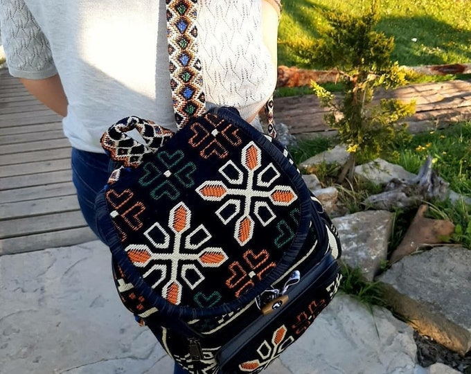 Night Blue Rug Fabric Backpack, Strong Sport Bag For Hiking, Personalized Rucksack For Noel Gift, Unisex Winter Outfit Accesories, Gift Her