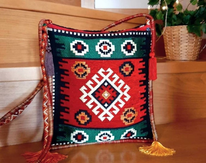 Traditional Kilim Motif Hand-Made Saddle Bag, Ethnic Design Daily Use Light Crossbody, Special Birthday Gift For Women, Bohem Gift For Her