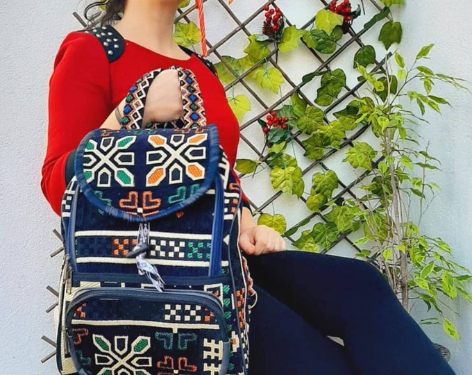 Night Navy - Orange and Green cocklebur Ethnic  Pattern  Rug Kilim Very Strong And Stylish Backpack - Christmas Gift,Gift  For Myself