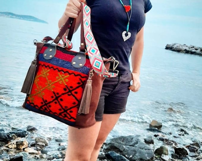 Orange Wool Myra Bag, Guitar Strap Fringe Tote Bag For Women, Personalized Navago Bag, Anniversary Gift For Wife, Gift For Mom, Mother's Day