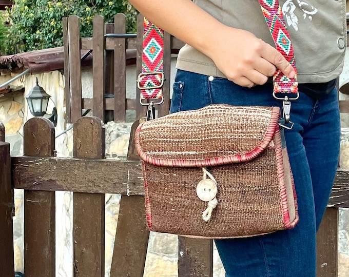 Personalized Handwoven Rug Crossbody Bag: Boho Guitar Strap Purse