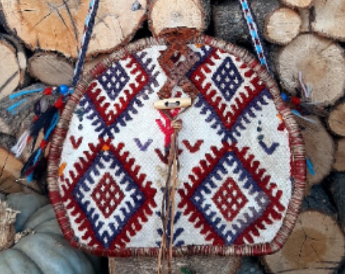 Ethnic Tribal Pattern Antique Hand-woven Rug Ivory Oval Crossbody Bag, Tassel Beaded Boho Shoulder Bag, Bohem Style Birthday Gift For Women