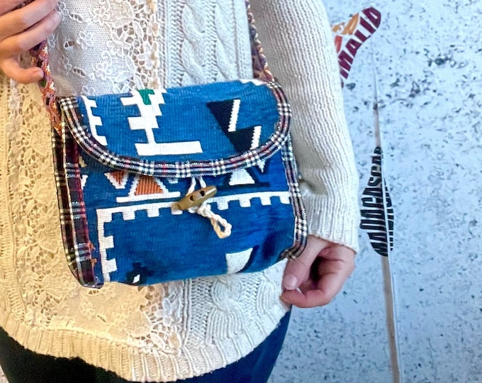 Personalized Handmade Blue Mini Bag, Carpet/Rug Fabrique Purse For Women, Custom Gift Bag For Her, Christmas Gifts For Wife, Girlfriend