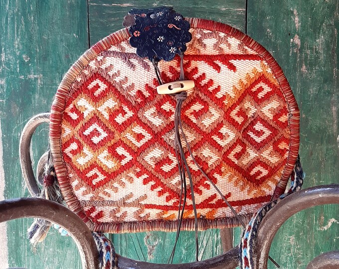 Double-Sided Fringe Oval Shoulder Bag, Hand-woven Natural Kilim Bag, Ethnic Pattern Unique Crossbody, Personalized Gift For Sister, Daughter